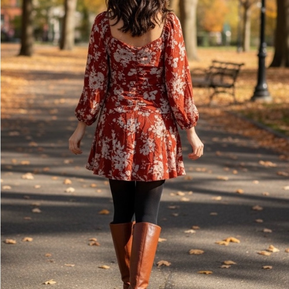 Easel Floral Print Dress in Crimson NWT Size Large - Picture 2 of 5
